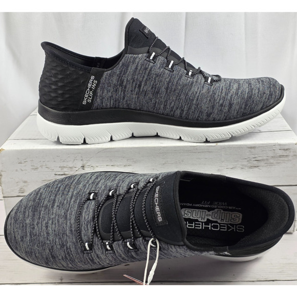 Skechers Shoes - Skechers Slip-Ins, Air-Cooled Memory Foam Comfort, Black/Gray Size 9 Wide Fit